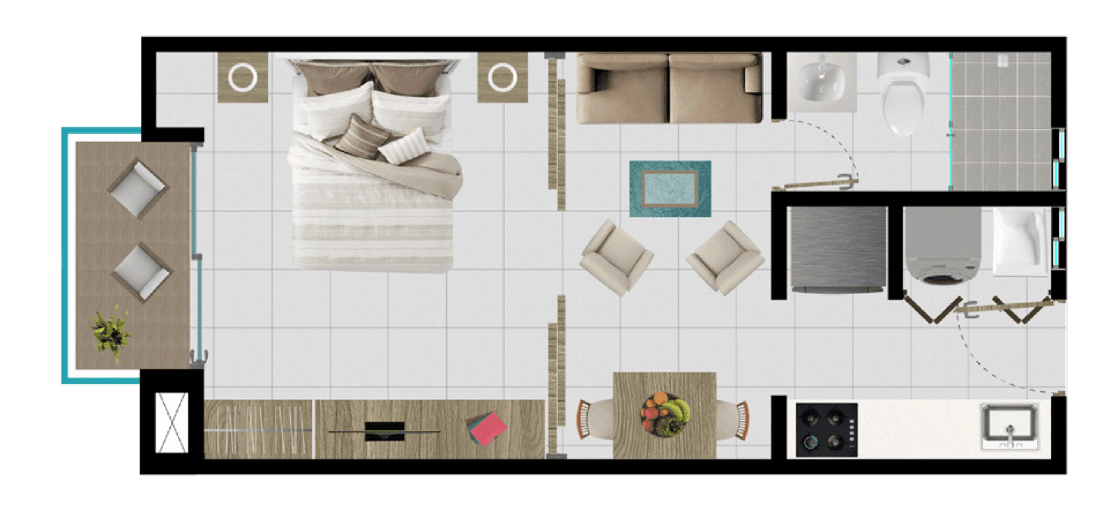 Plano Tipo C de 34 m² en Coralina Sunset