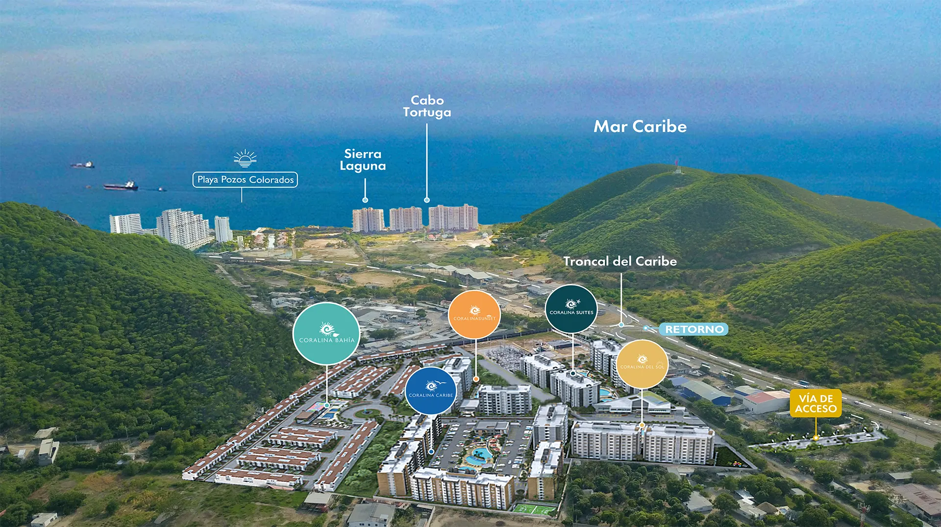 Mapa del Gran Condominio Coralina entre Pozos Colorados y Playa Salguero, Santa Marta